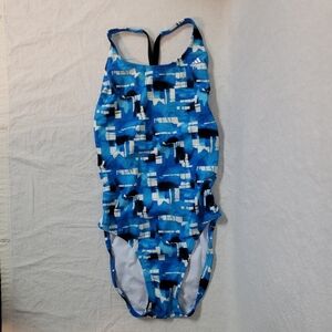 Adidas Abstract Blue One Piece Flyback Swimsuit, Womens Size 28(small)never Worn